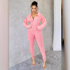 Women's Wear Versatile Distressed Deep V Tight Long Sleeve Jumpsuit