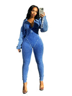 Women's Wear Versatile Distressed Deep V Tight Long Sleeve Jumpsuit